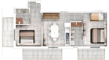 Plan d&#39;étage d&#39;un appartement de trois pièces 