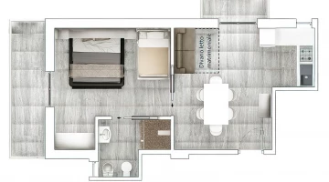 Plan d&#39;étage d&#39;un appartement de deux pièces 