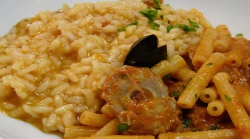 Risotto alla marinara e maccheroncini con le canocchie
