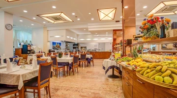 Buffet of appetizers, vegetables, seasonal fruit and desserts