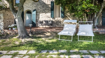 Garden of a suite with sun loungers
