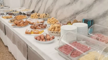 Breakfast buffet with savory food