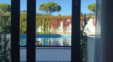 View of the pool from the breakfast room