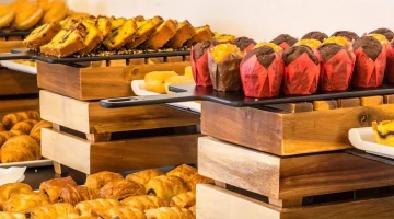 Breakfast buffet with croissants