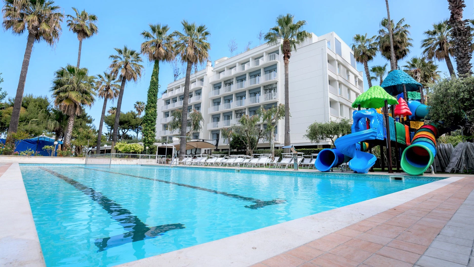 Swimming pool with water slides for children