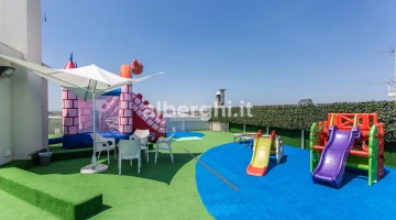 Inflatable in the play area in the solarium in the pool