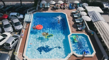 Swimming pool and children&#39;s pool seen from above