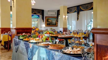 Selection of products at the breakfast buffet
