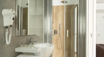 Salle de bain privée avec douche et sèche-cheveux