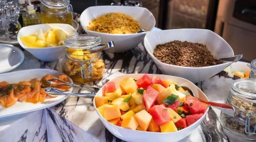 Fresh fruit and cereals for breakfast