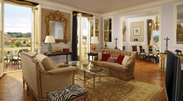Living area and panoramic terrace of the presidential suite