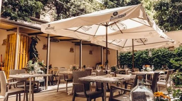 Garden with gazebo and tables