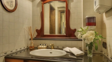 Bathroom with amenities and complimentary toiletries
