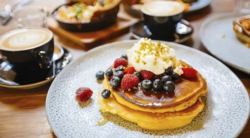 Breakfast of berry pancakes