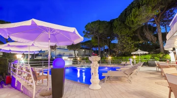 Pool area in the evening