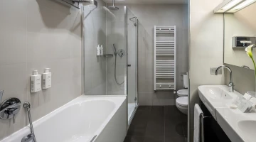 Bathroom with tub and shower box