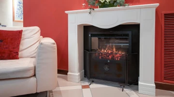 Detail of fireplace in common room