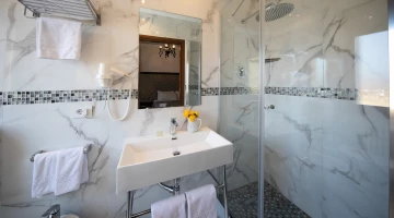 Bathroom with large shower box