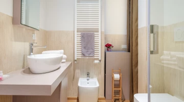Bathroom with toilet and shower box