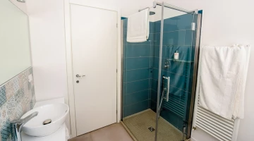 Bathroom with large shower box