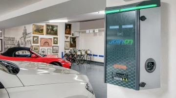 Garage with electric car charging station