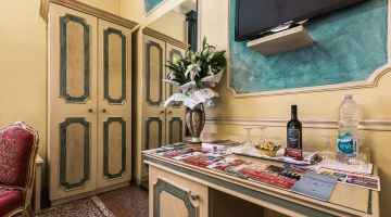 Blue room with table and wardrobe