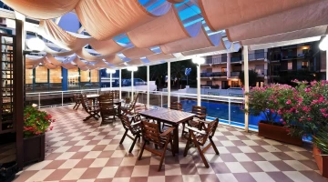 Veranda overlooking the pool