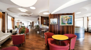 Hall with reception desk and 24-hour bar