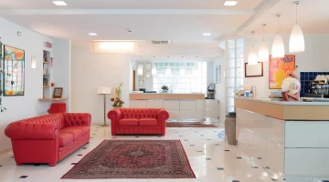 Hall with sofas and reception desk