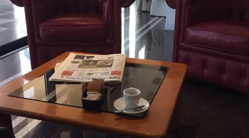 Newspapers in the lobby