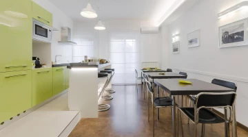 Shared kitchen with tables and chairs