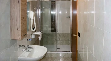 Private bathroom with shower and hairdryer