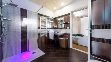 Salle de bain privée avec douche et sèche-cheveux