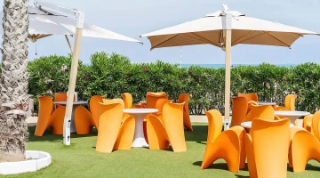 Tables and umbrellas on the beach