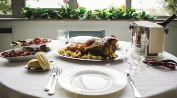 Restaurant table with mise en place