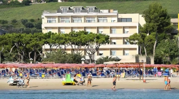 View of the hotel from the private beach