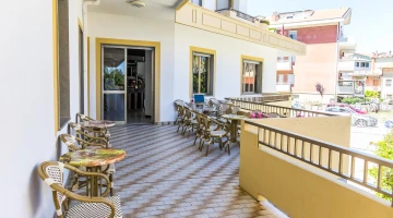 Tables and chairs on the terrace