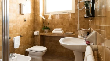 Private bathroom with shower and hairdryer