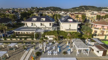 Aerial view of the structure and private beach