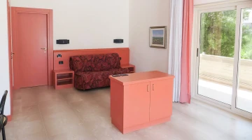 Living area with balcony in apartment
