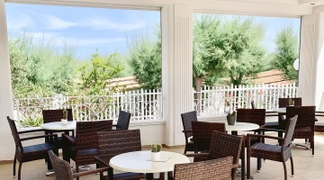 Terrace with tables and chairs