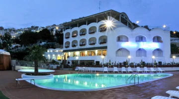 Night view of the structure with swimming pool