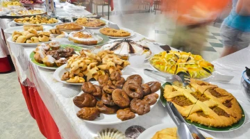 Wide choice of cakes for breakfast