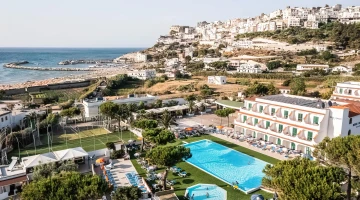 Aerial view of the hotel with swimming pool