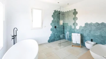 Bathroom of an apartment with shower cubicle