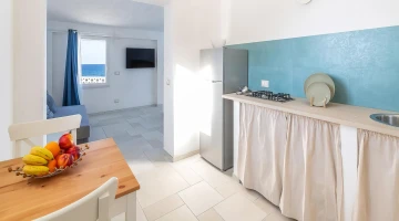 Kitchenette and living room of an apartment