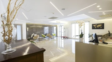 Reception and sofas in the common area