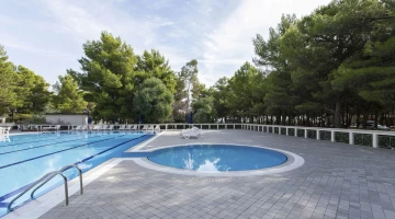 Swimming pool with hot tub
