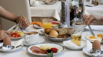 Sweet and savory breakfast served at the table