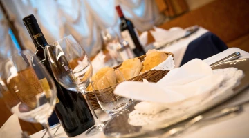 Tables set in the restaurant hall